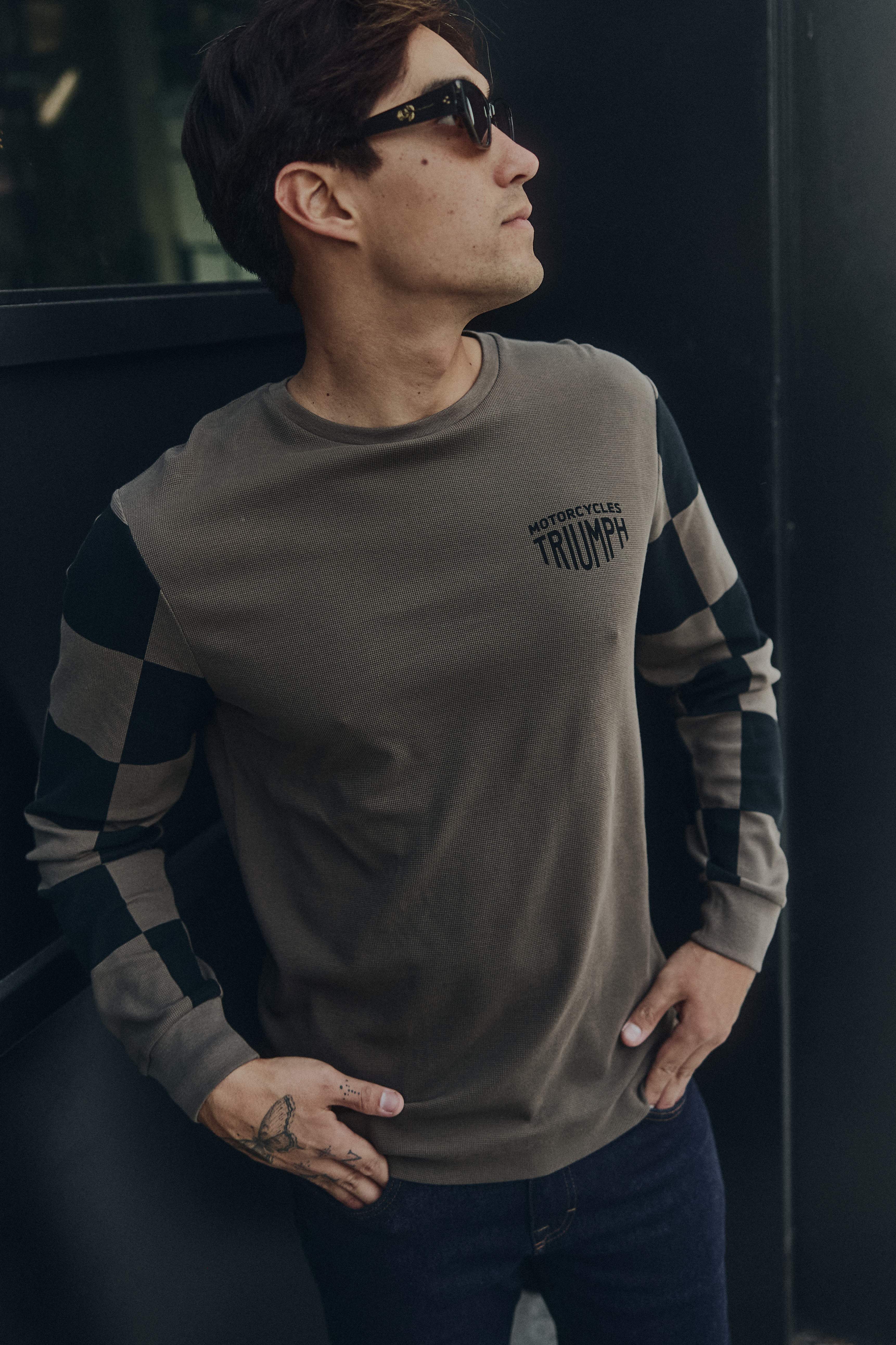Harker Checkerboard Long Sleeve T-shirt in Black |Casual Clothing
